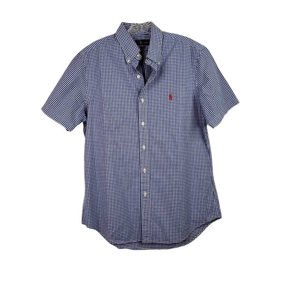 Polo Ralph Lauren Shirt Men's Medium Blue White Gingham Plaid Button Down Preppy - Picture 2 of 9